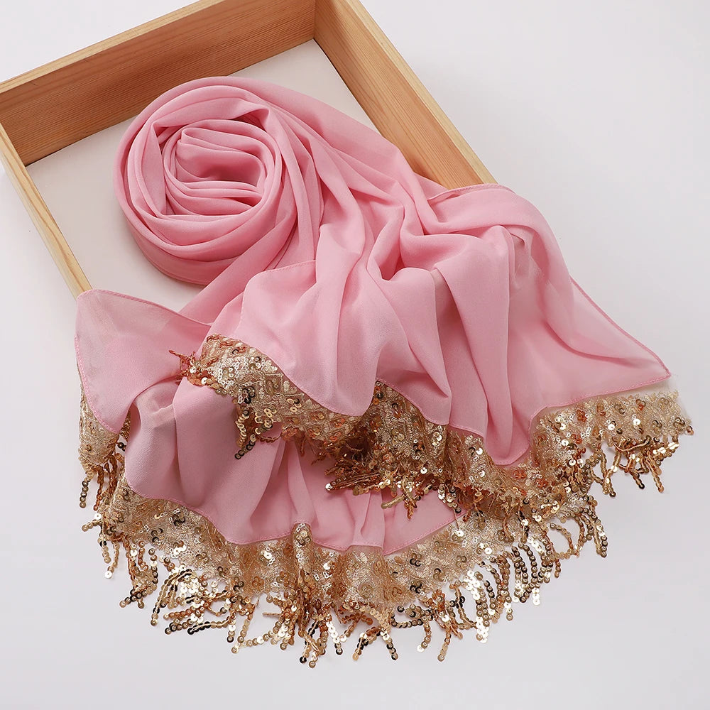 Chiffon Hijab with Sequins & Tassels