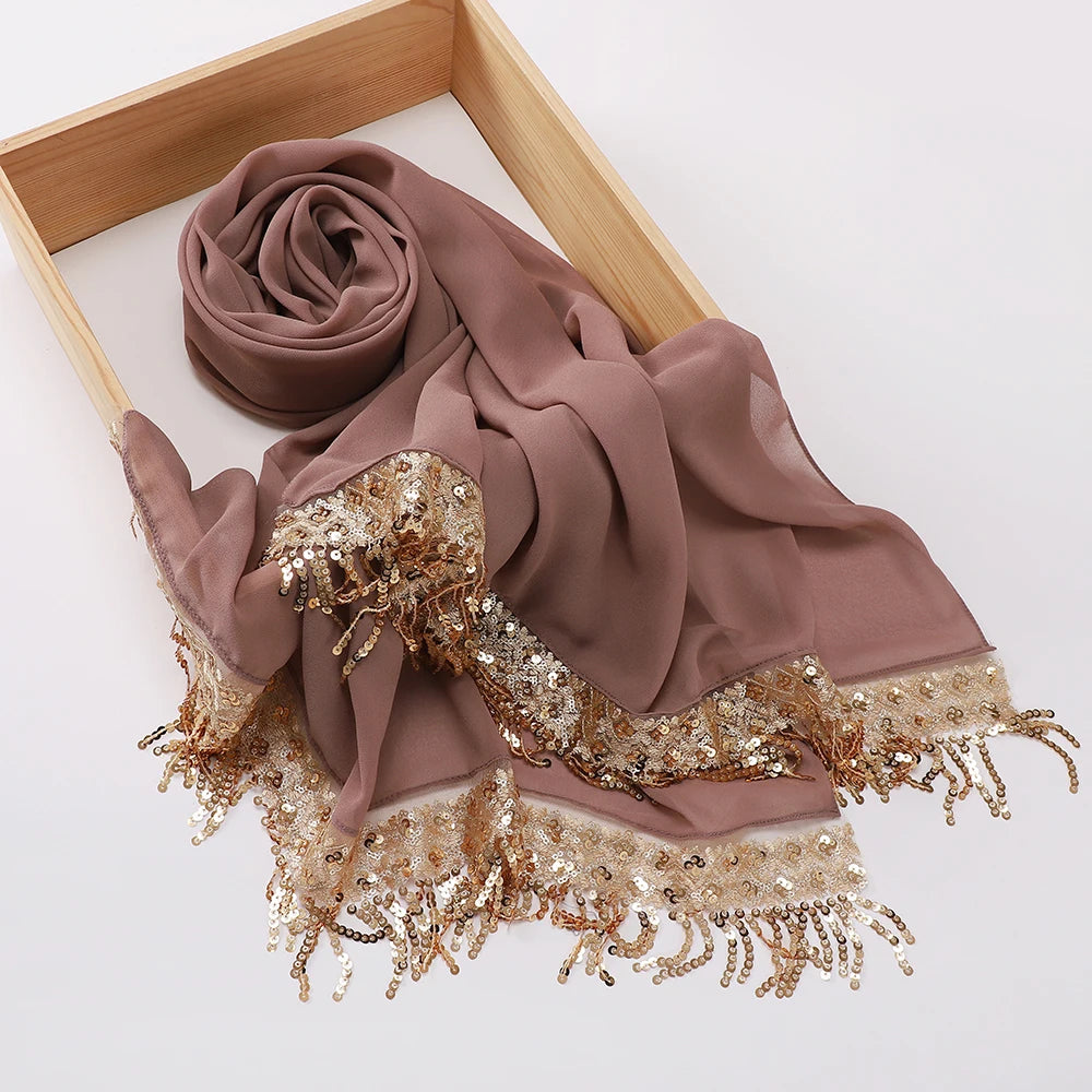 Chiffon Hijab with Sequins & Tassels