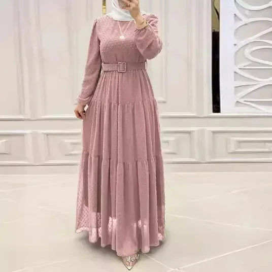 Women's Pink Belted Maxi Abaya