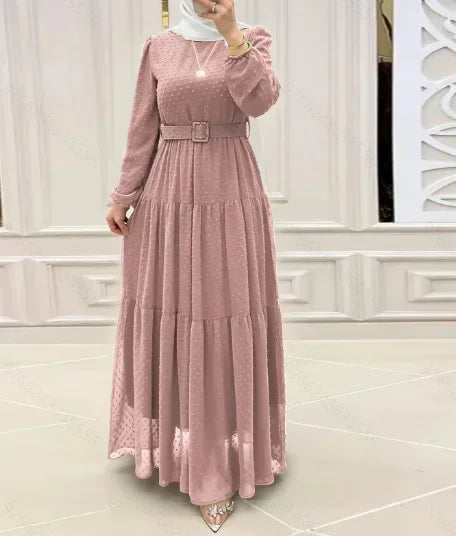 Women's Pink Belted Maxi Abaya