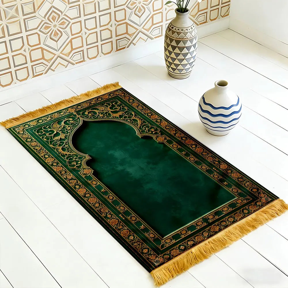 Green & Gold Floral Prayer Rug