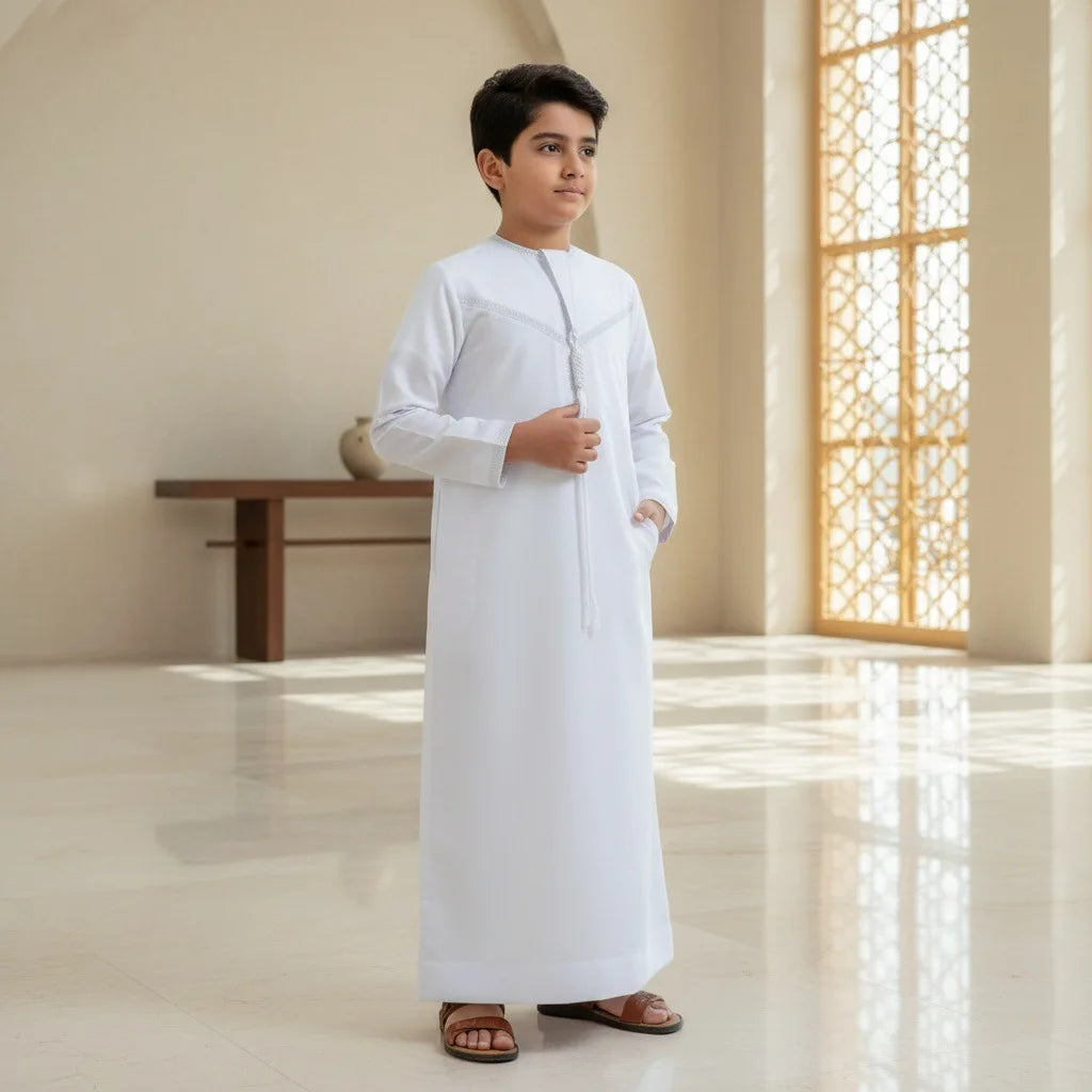 Boys' White Long-Sleeve Thobe