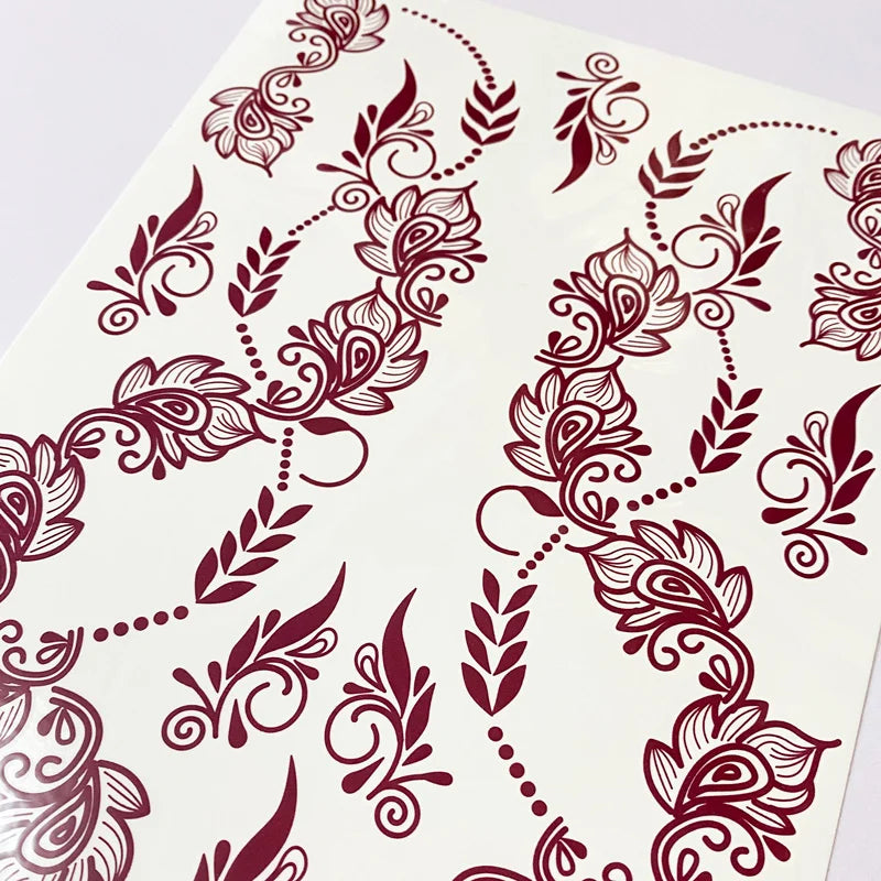 Maroon Floral Henna-Style Temporary Tattoos