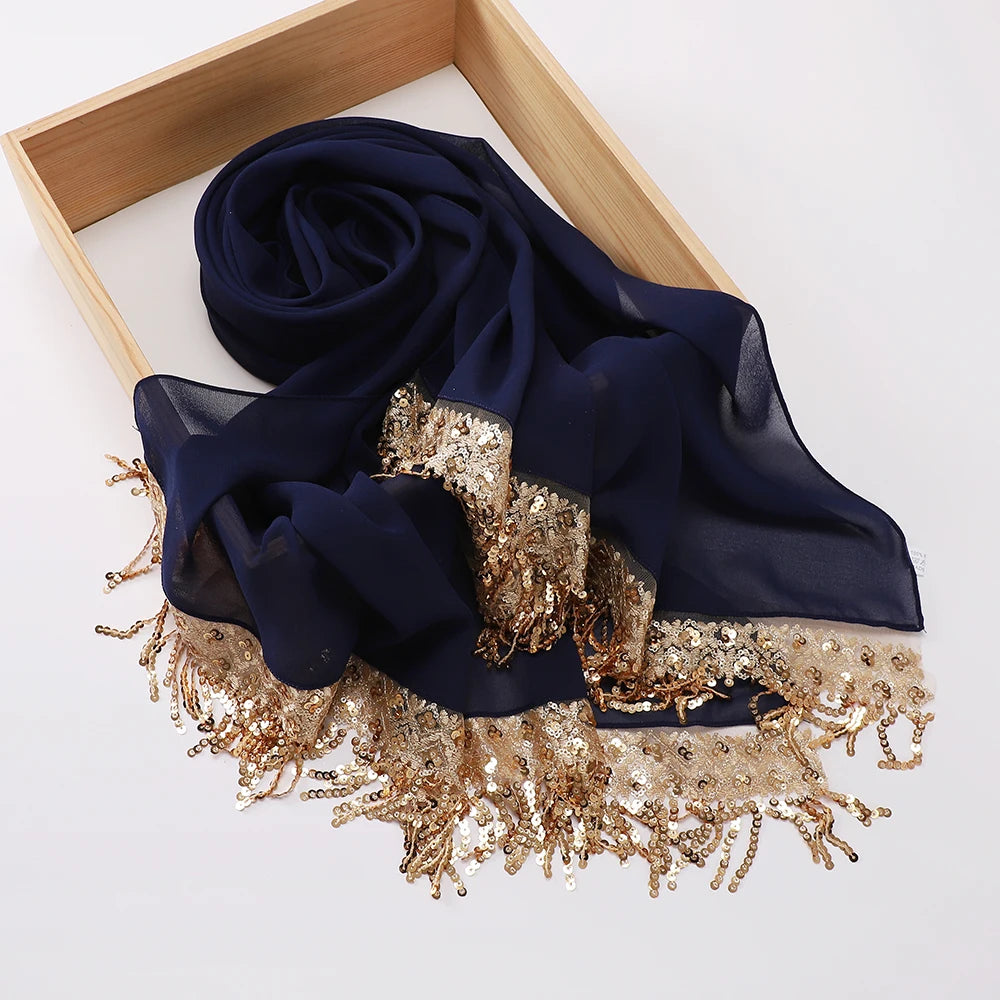 Chiffon Hijab with Sequins & Tassels