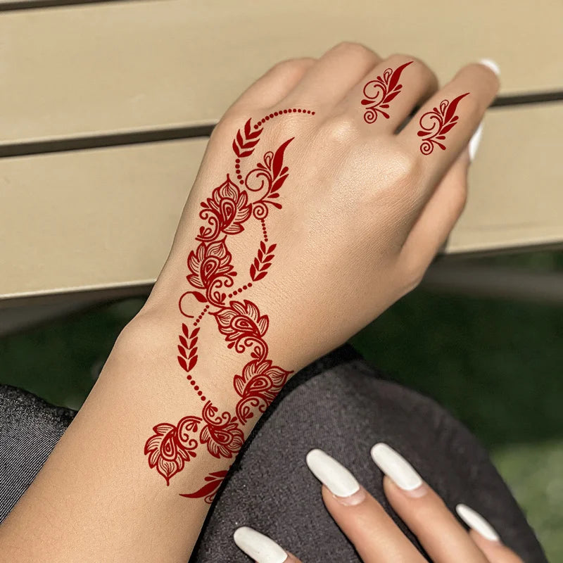Maroon Floral Henna-Style Temporary Tattoos