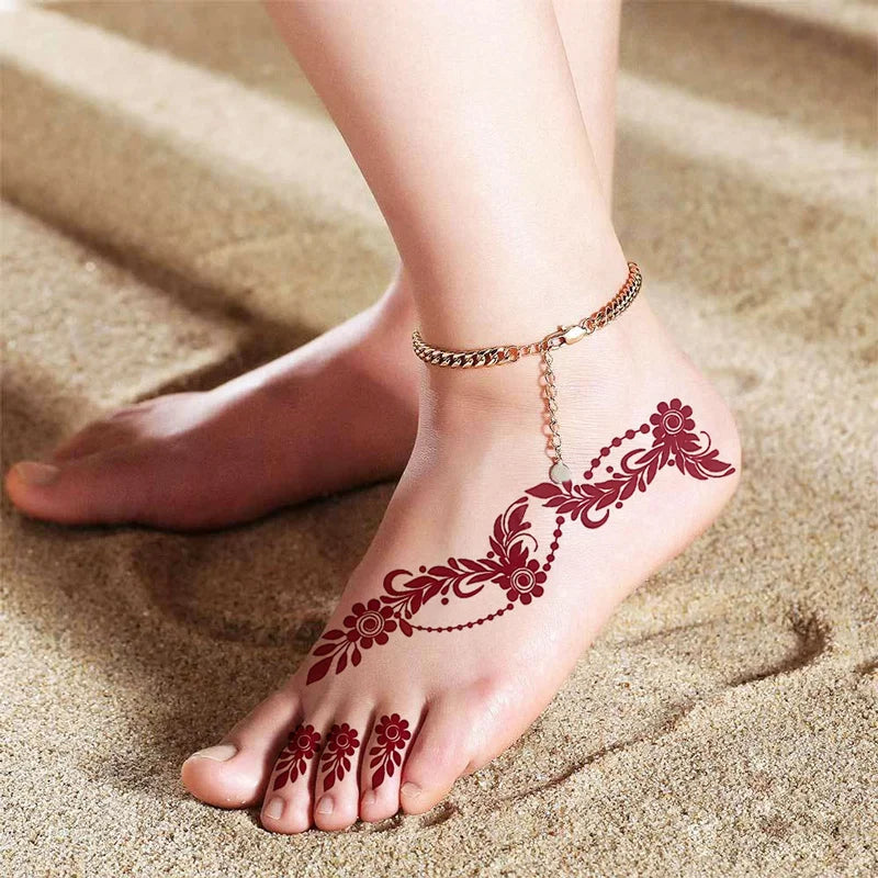 Maroon Floral Henna-Style Temporary Tattoos
