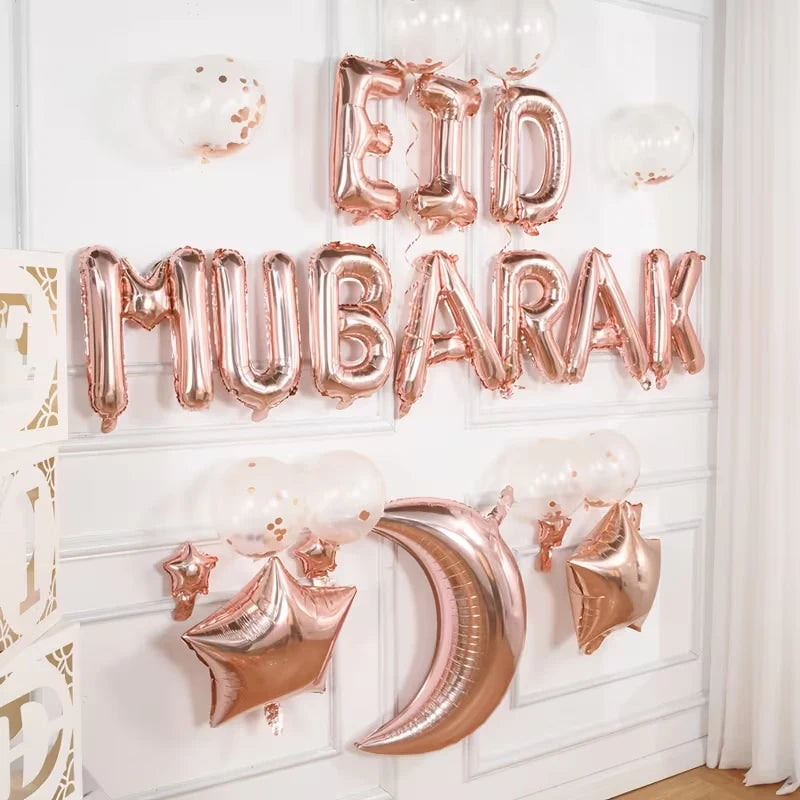 Gold Eid Mubarak Letter Balloon Set – 12 Pieces