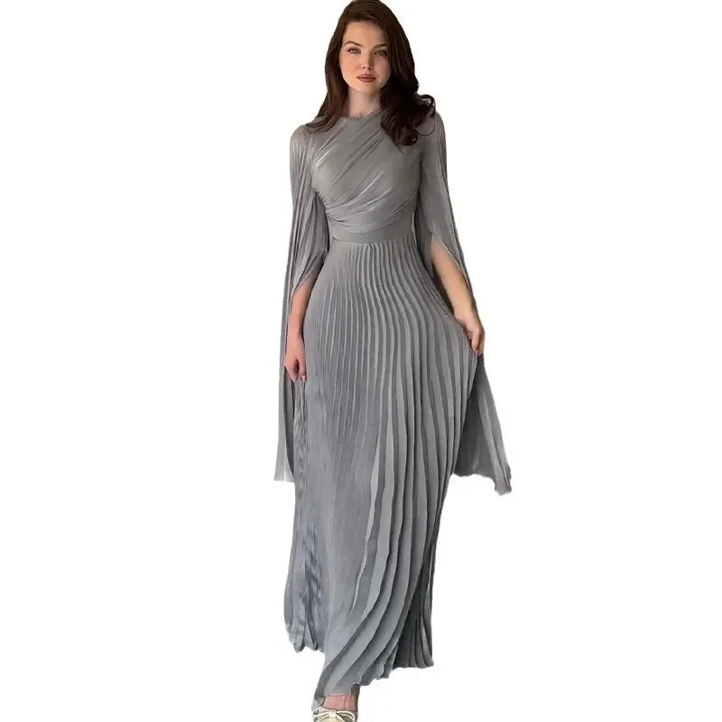 Women's Pleated Cape-Style Occasion Dress