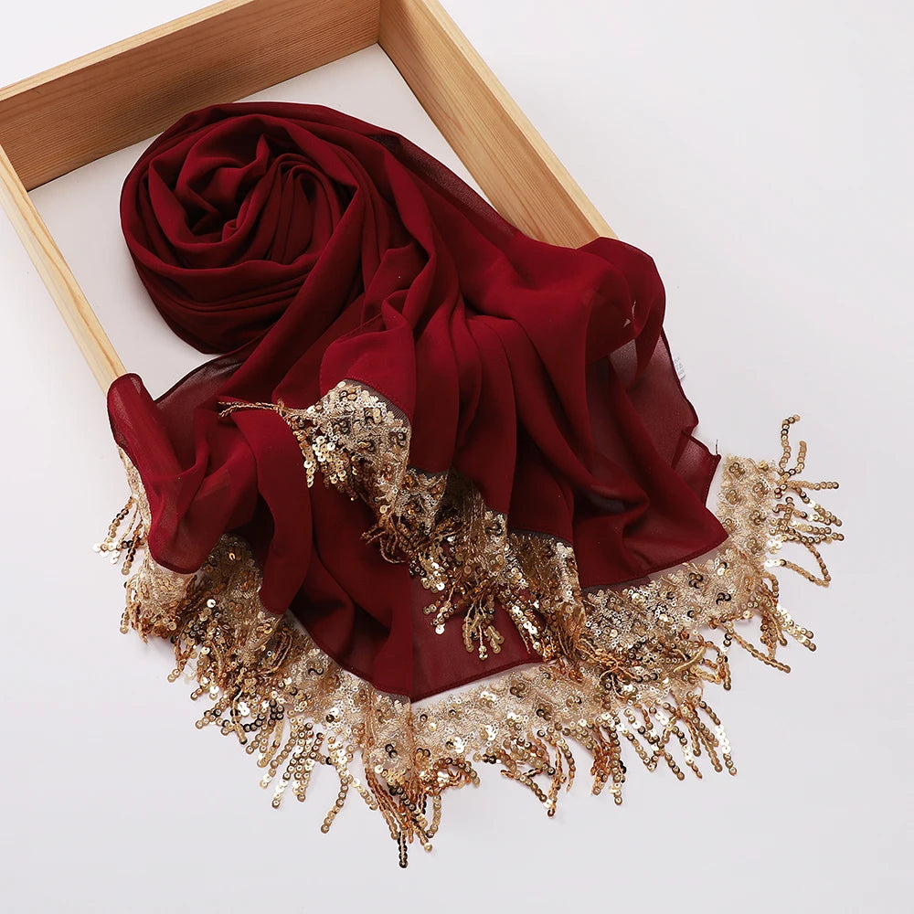 Chiffon Hijab with Sequins & Tassels