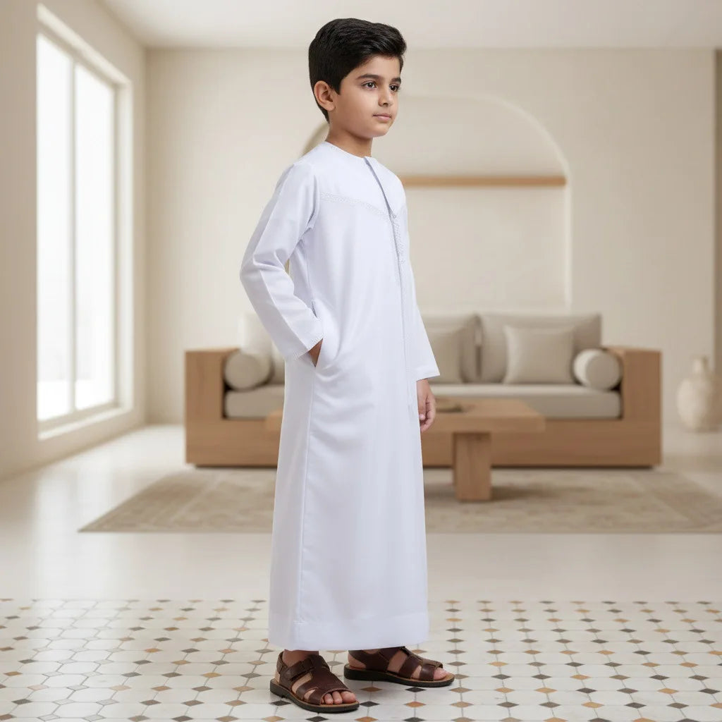 Boys' White Long-Sleeve Thobe