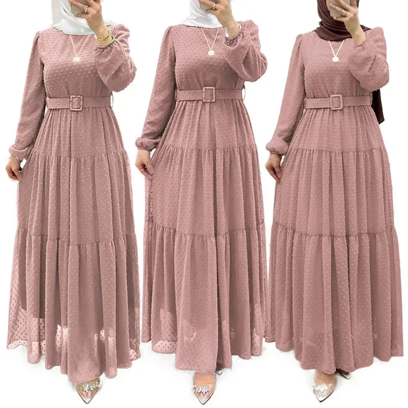 Women's Pink Belted Maxi Abaya