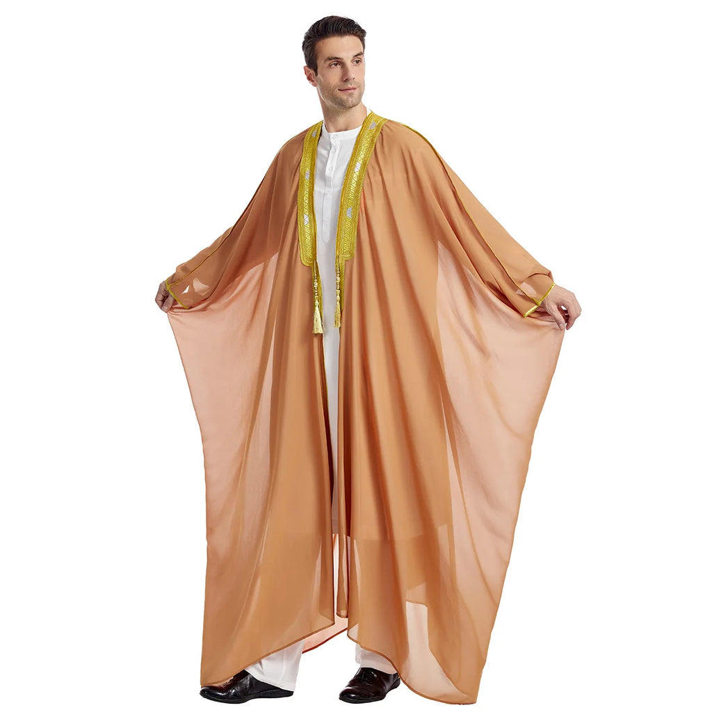 Men's Gold-Trimmed Open Bisht