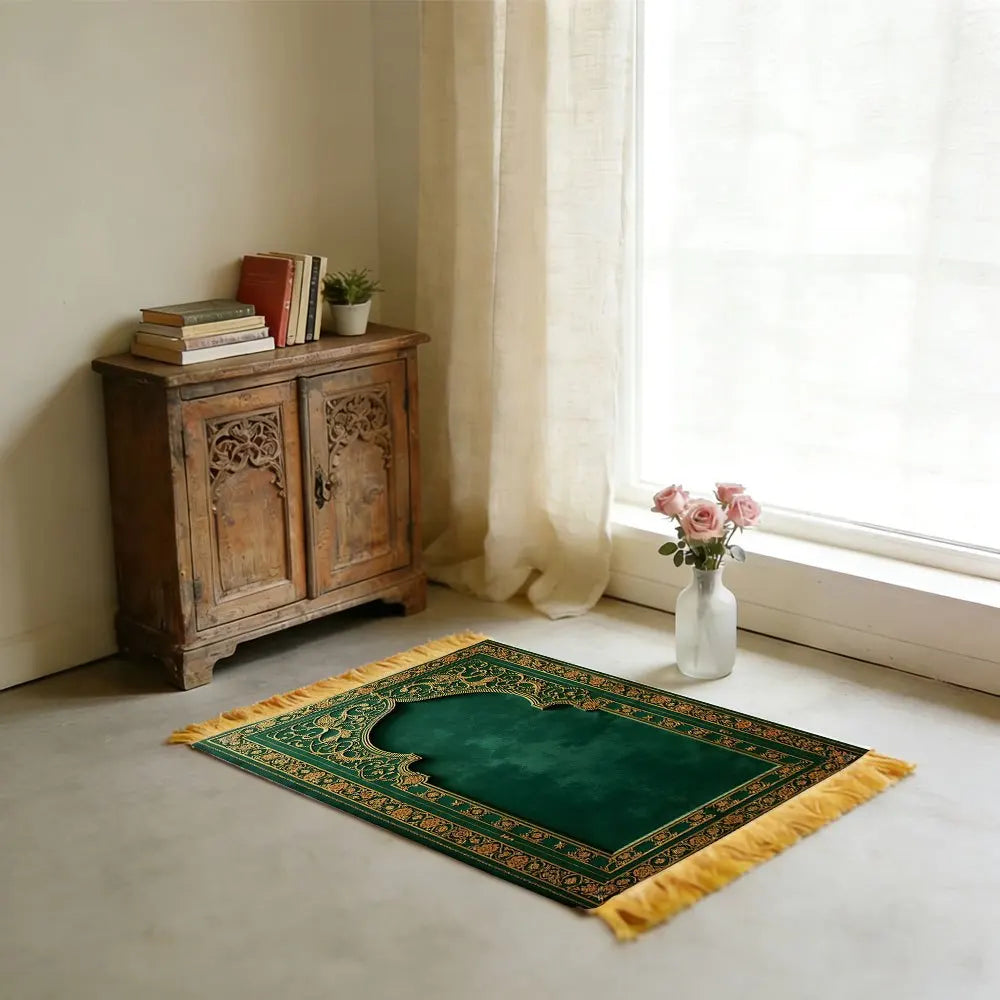 Green & Gold Floral Prayer Rug