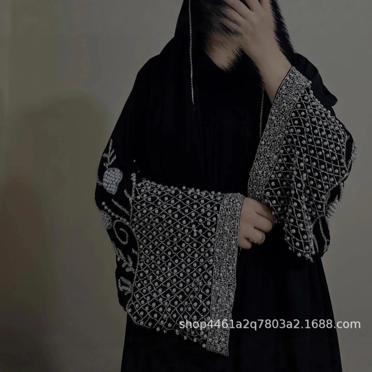Women's Embellished Open Abaya with Optional Scarf