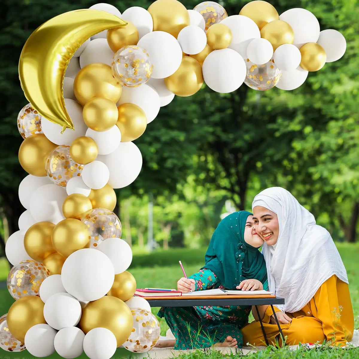 White & Gold Eid Balloon Arch Kit – 91 Pieces