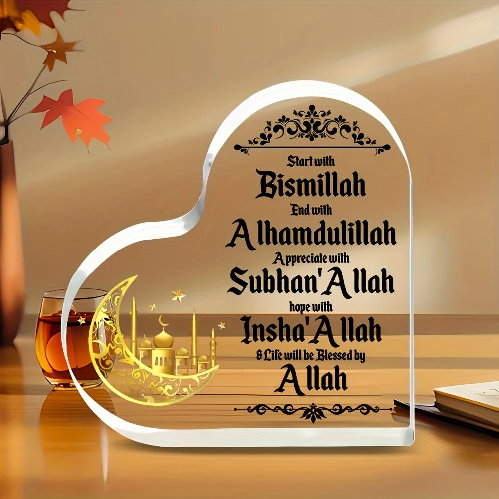 Crescent & Mosque Heart-Shaped Acrylic Ornament