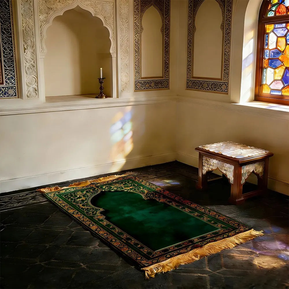 Green & Gold Floral Prayer Rug