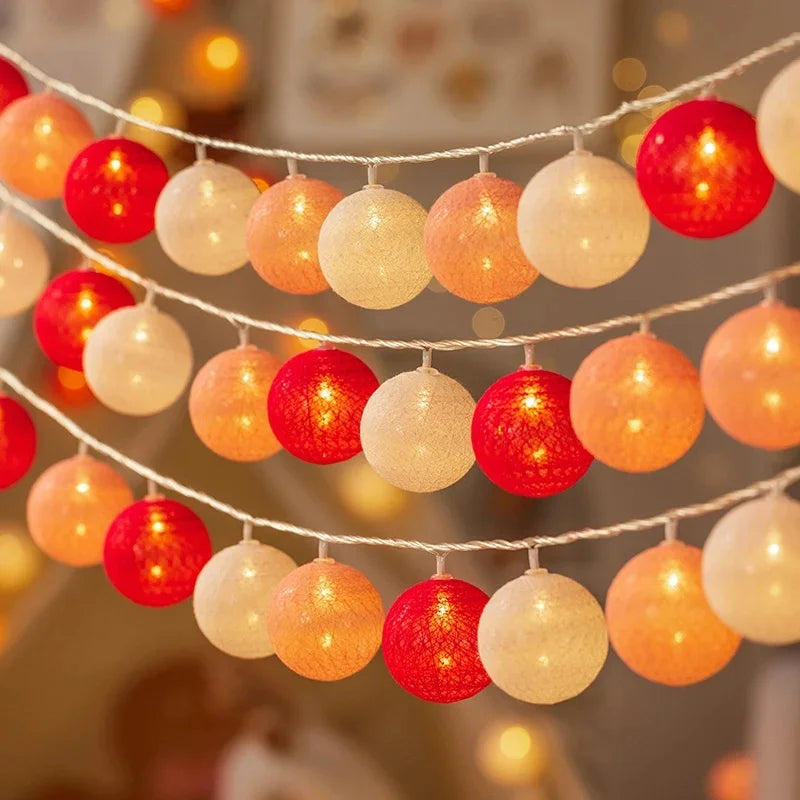 Battery-Operated Cotton Ball LED String Lights