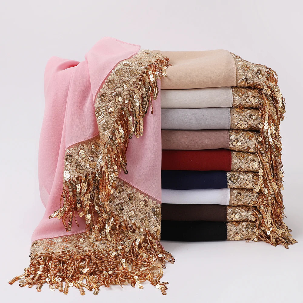 Chiffon Hijab with Sequins & Tassels