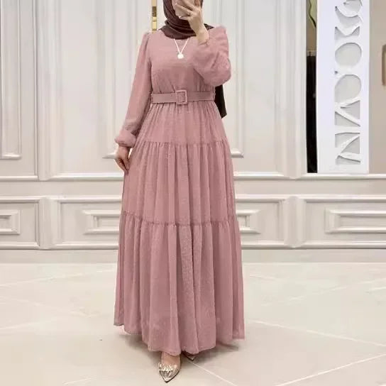 Women's Pink Belted Maxi Abaya