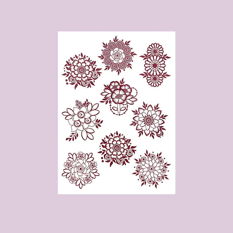 Maroon Floral Henna-Style Temporary Tattoos