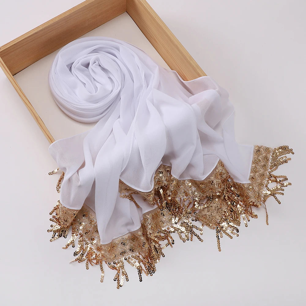Chiffon Hijab with Sequins & Tassels