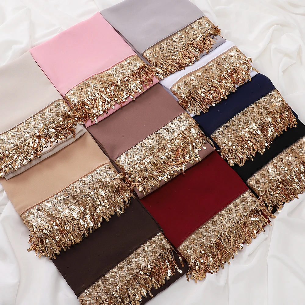 Chiffon Hijab with Sequins & Tassels