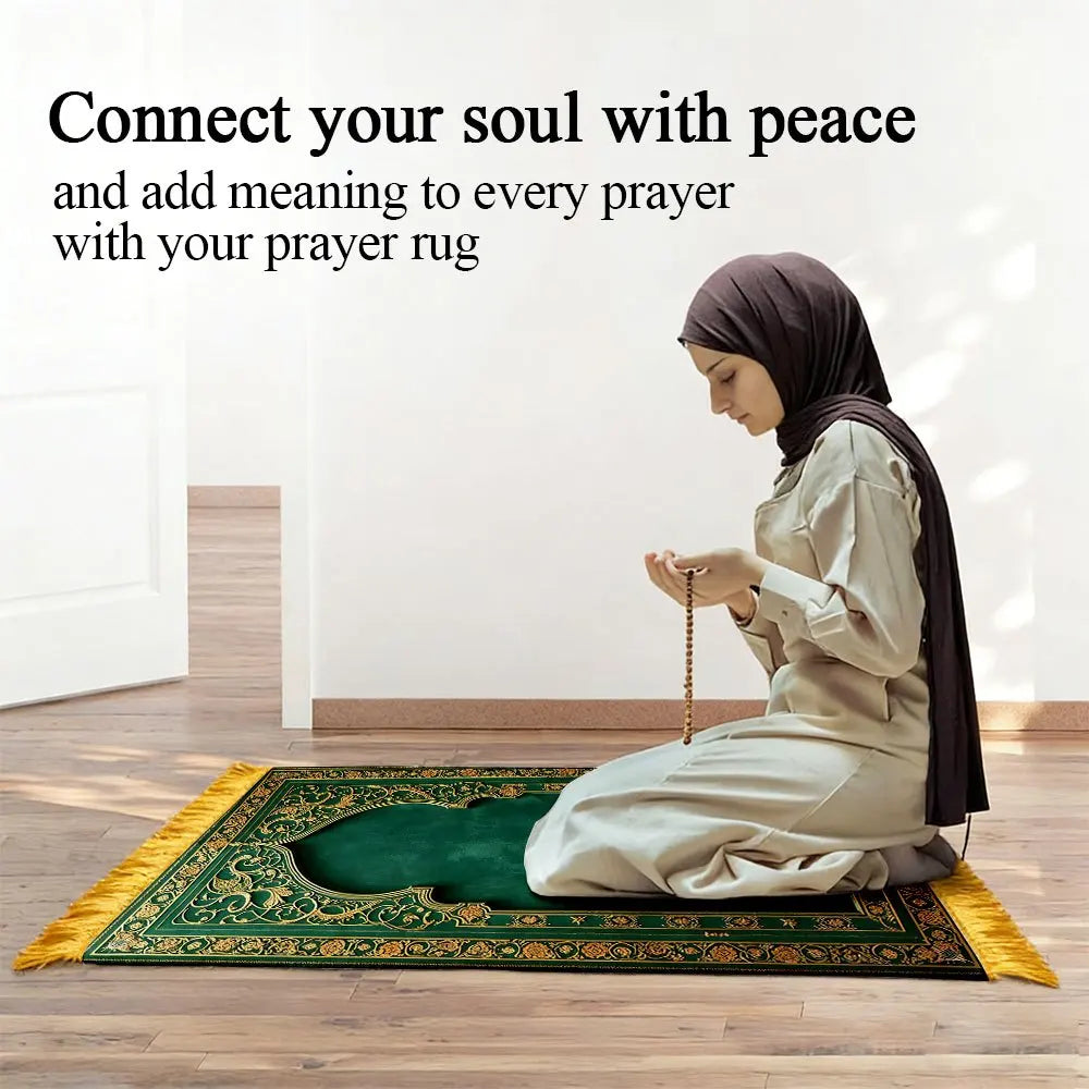 Green & Gold Floral Prayer Rug