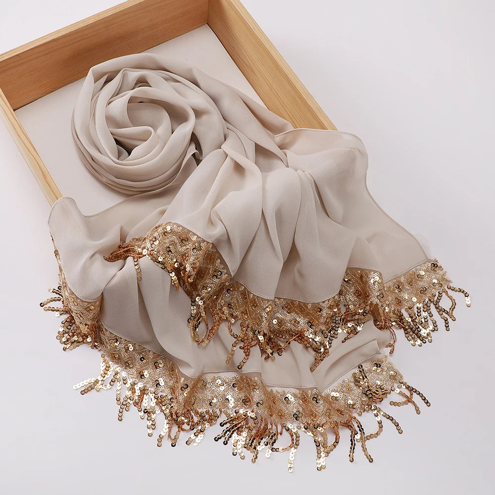 Chiffon Hijab with Sequins & Tassels