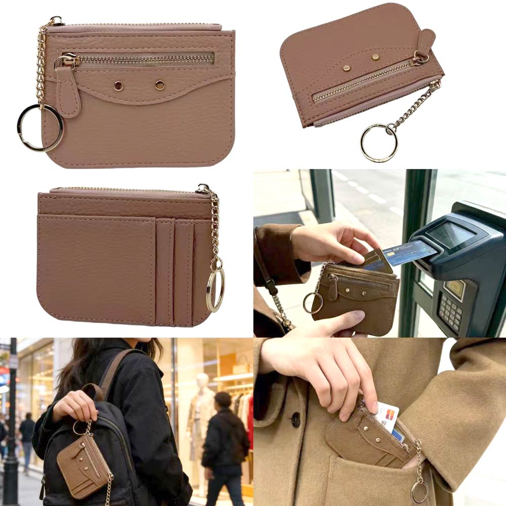 Slim Card Holder Wallet with Zipper Pocket and Heart Keyring