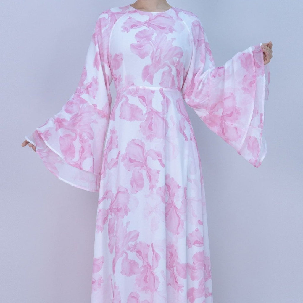 Blossom Printed Chiffon Abaya | Flared Sleeve Abaya (MA149)