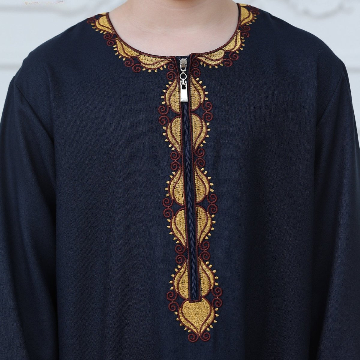 Boys Embroidered Thobe with Gold Trim(MKB017)