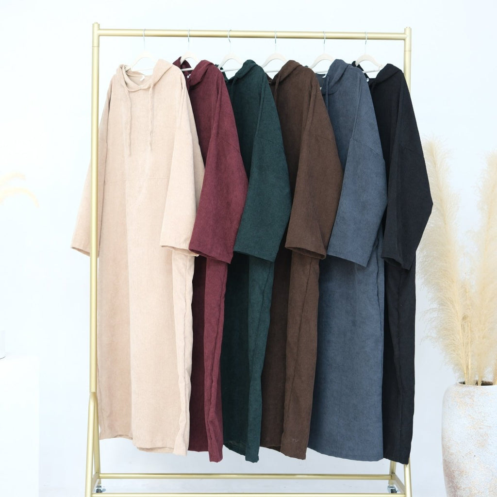 Casual Corduroy Hoodie Abaya (MA110)