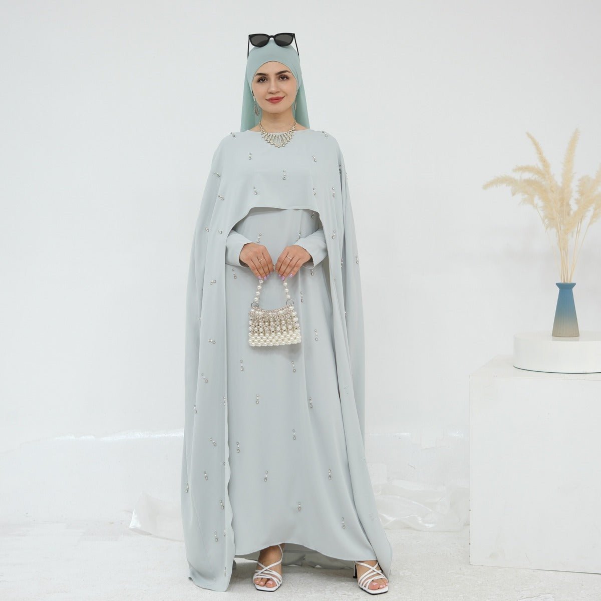 Celestial Beaded Luxury Muslim Abaya Set | Modest Dresses with Beading Detailing (MA266)