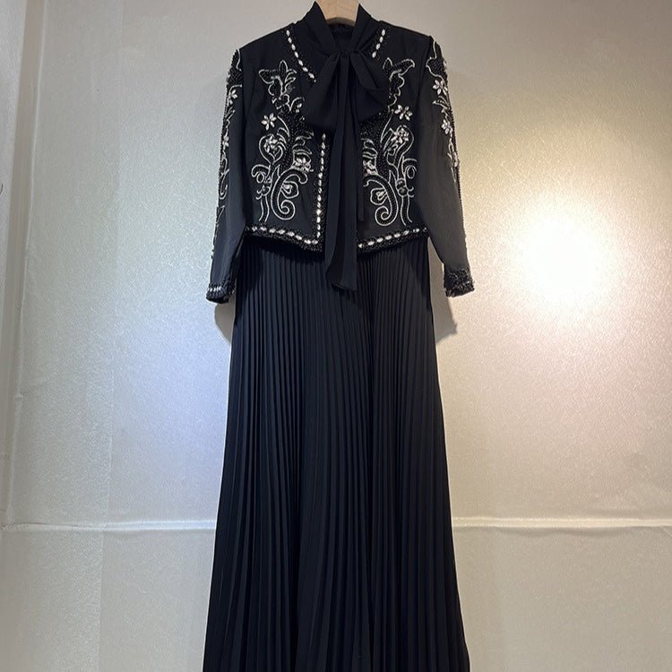 Crystal Embellished Jacket & Pleated Inner Dress Set (MS305)