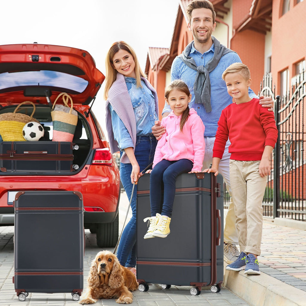 Hardshell Luggage Sets 3 Pieces 20"+24" Luggages and Cosmetic Case Spinner Suitcase with TSA Lock Lightweight,Black
