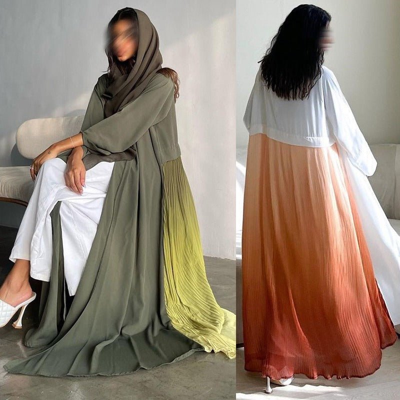 Elegant Gradient Pleated Chiffon Open Abaya Robe (MOA223)