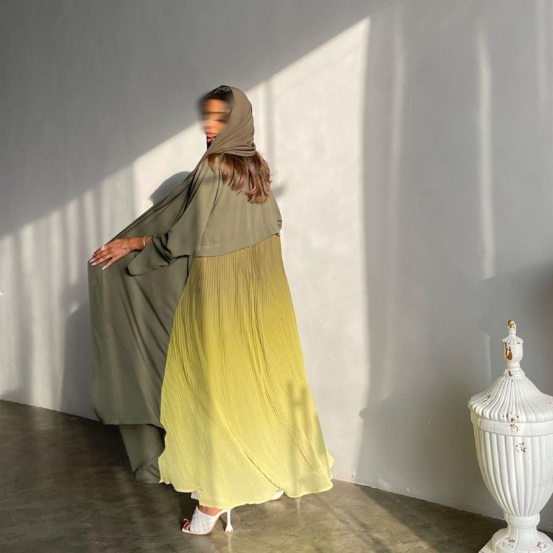 Elegant Gradient Pleated Chiffon Open Abaya Robe (MOA223)
