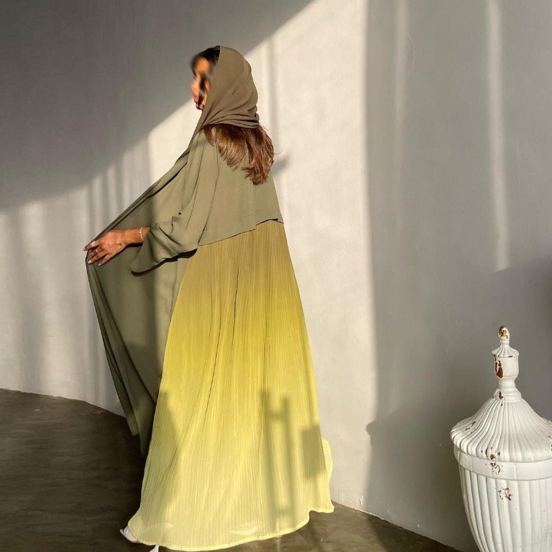 Elegant Gradient Pleated Chiffon Open Abaya Robe (MOA223)
