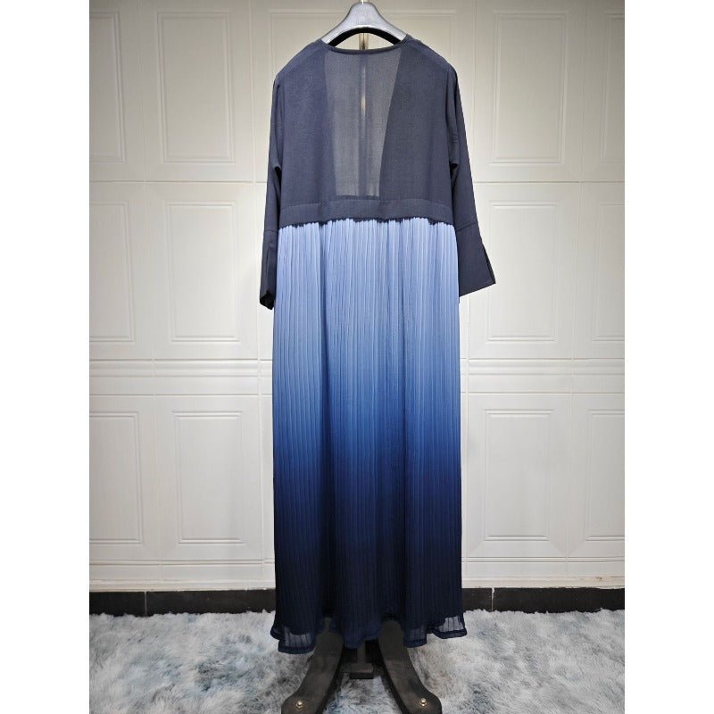 Elegant Gradient Pleated Chiffon Open Abaya Robe (MOA223)