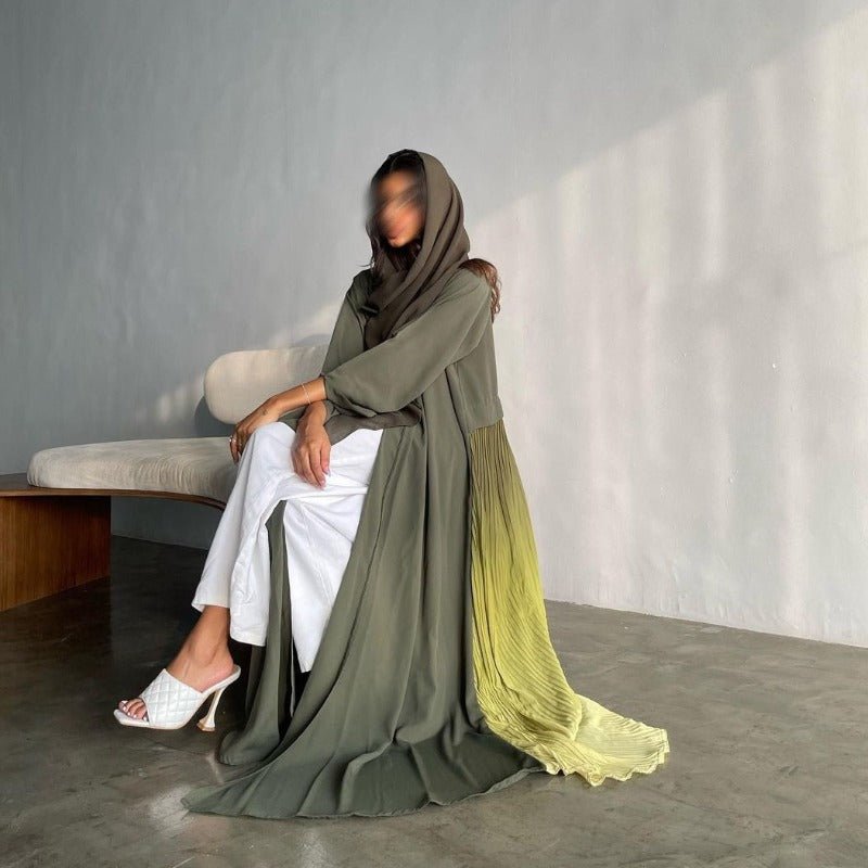Elegant Gradient Pleated Chiffon Open Abaya Robe (MOA223)