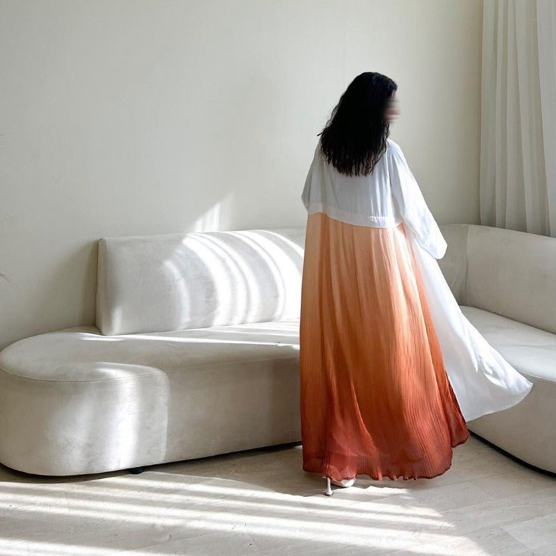 Elegant Gradient Pleated Chiffon Open Abaya Robe (MOA223)