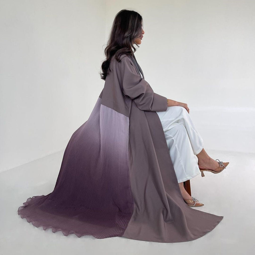 Elegant Gradient Pleated Chiffon Open Abaya Robe (MOA223)
