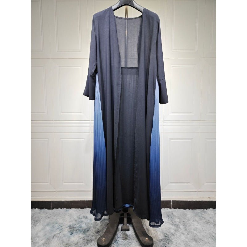 Elegant Gradient Pleated Chiffon Open Abaya Robe (MOA223)