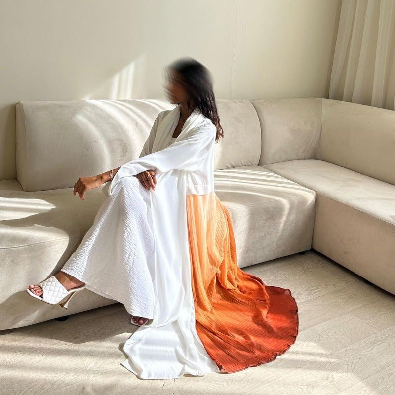 Elegant Gradient Pleated Chiffon Open Abaya Robe (MOA223)