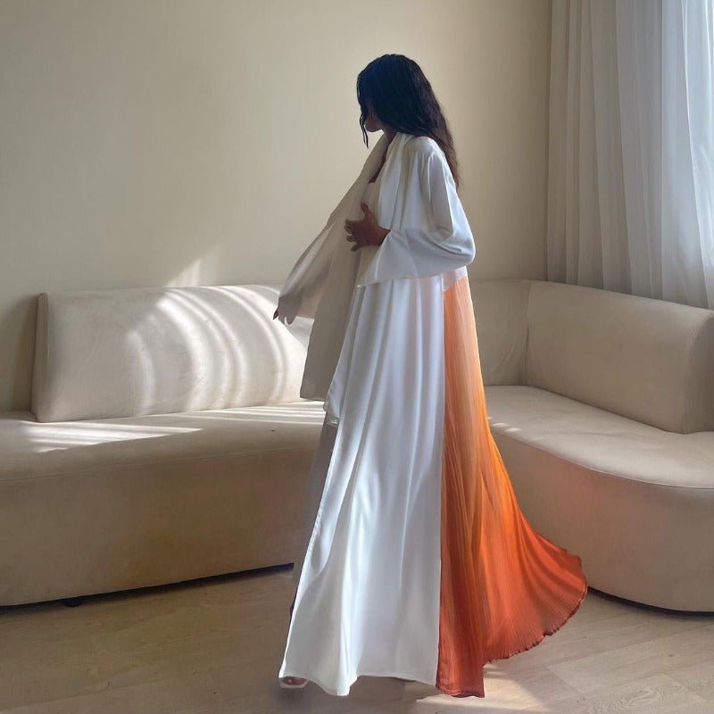 Elegant Gradient Pleated Chiffon Open Abaya Robe (MOA223)
