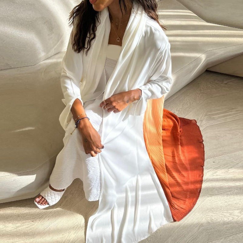 Elegant Gradient Pleated Chiffon Open Abaya Robe (MOA223)