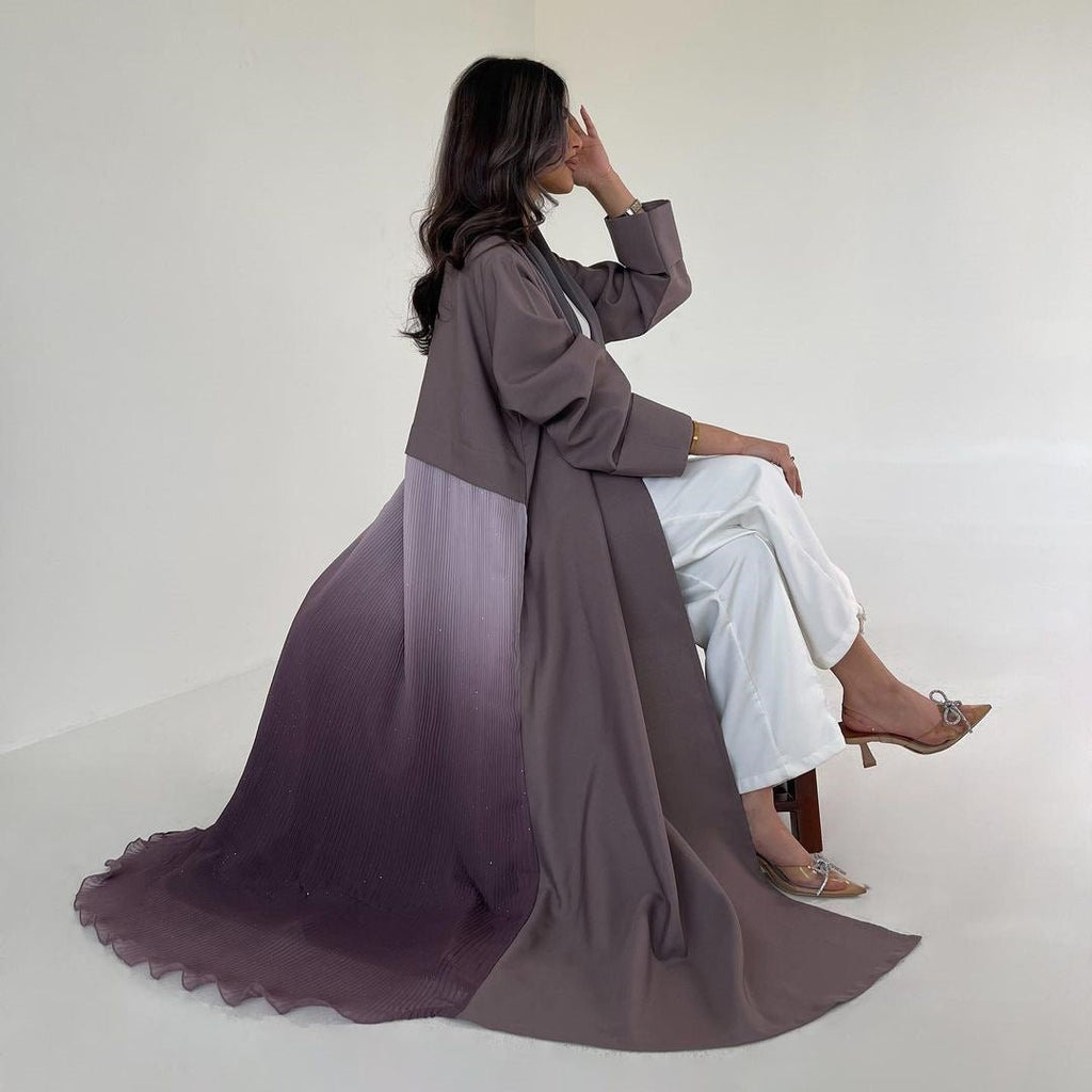 Elegant Gradient Pleated Chiffon Open Abaya Robe (MOA223)