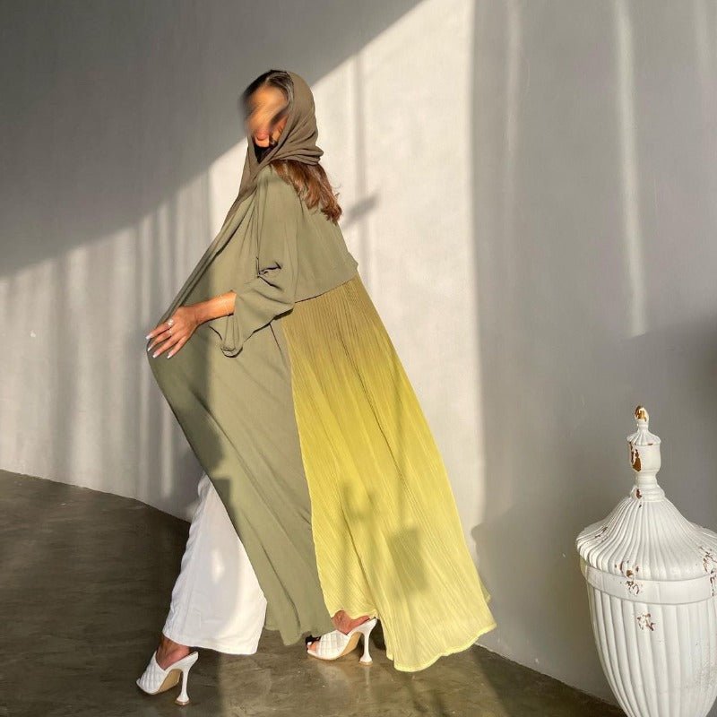 Elegant Gradient Pleated Chiffon Open Abaya Robe (MOA223)