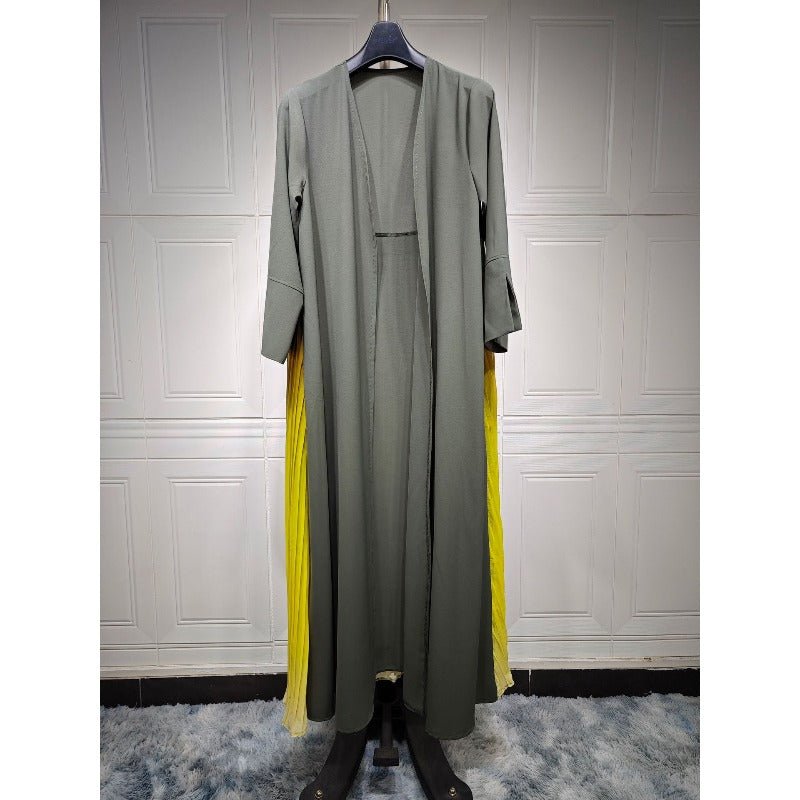 Elegant Gradient Pleated Chiffon Open Abaya Robe (MOA223)